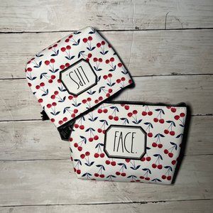 Rae Dunn White & Red Cherry cosmetics bags “FACE” & “LIPS” bundle set
